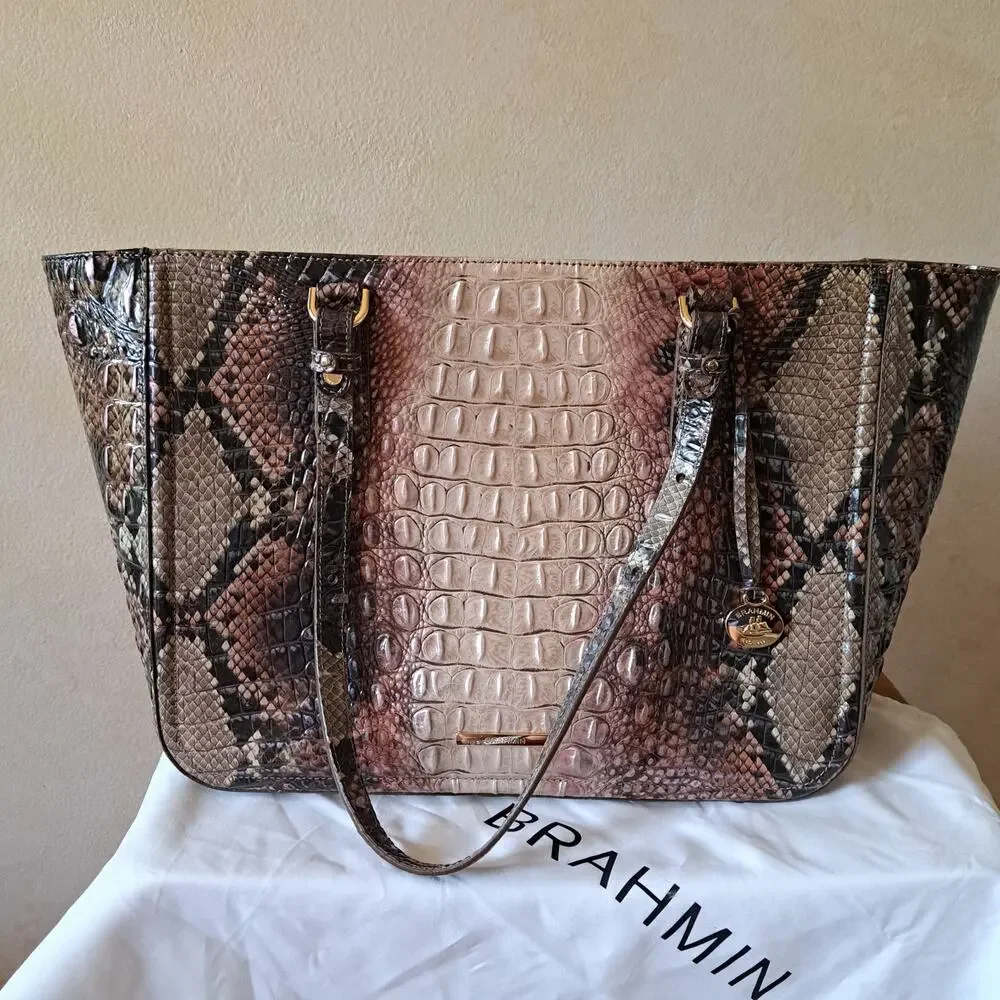 Brahmin Ashlee Tote Bag Diamondback Ombre Snake Crocodile Embossed Leather